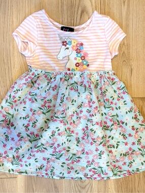 lilt Pink White Striped Unicorn Floral Toddler Tee